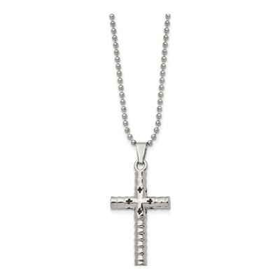 Stainless Steel Black Enamel Cross Pendant Necklace – view 3