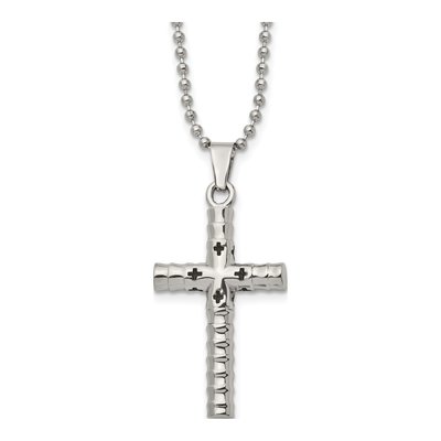 Stainless Steel Black Enamel Cross Pendant Necklace