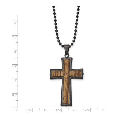 Stainless Steel Gunmetal Wood Inlay Cross Pendant Necklace – view 4