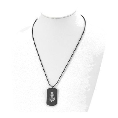 Black Stainless Steel Black Anchor Dog Tag Pendant Necklace – view 5
