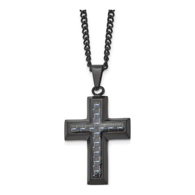 Black Stainless Steel Black Cross Pendant Necklace