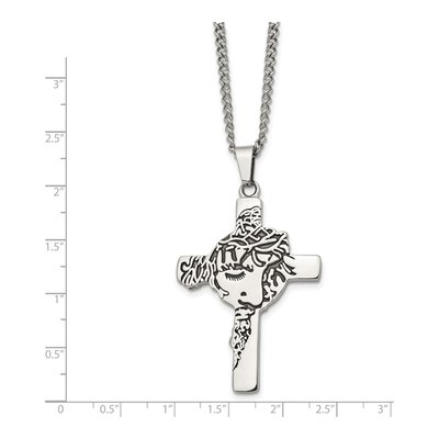 Stainless Steel Jesus Face Cross Pendant Necklace – view 4