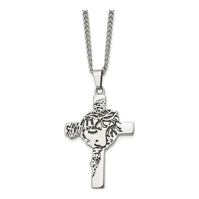 Stainless Steel Jesus Face Cross Pendant Necklace