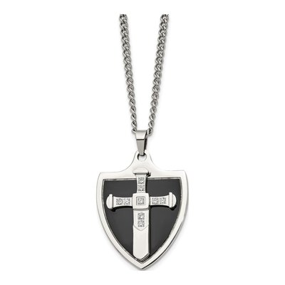 Black Stainless Steel CZ Cross Shield Pendant Necklace – view 4