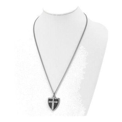 Black Stainless Steel CZ Cross Shield Pendant Necklace – view 5