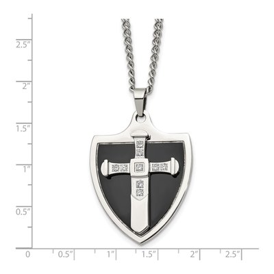 Black Stainless Steel CZ Cross Shield Pendant Necklace – view 6