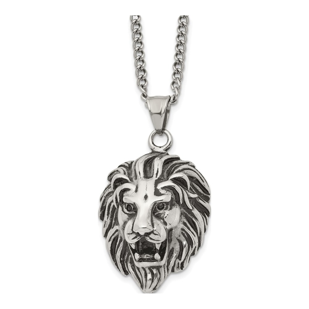 Stainless Steel Lion Head Curb Pendant Necklace