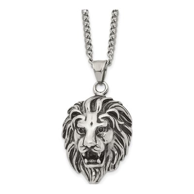 Stainless Steel Lion Head Curb Pendant Necklace