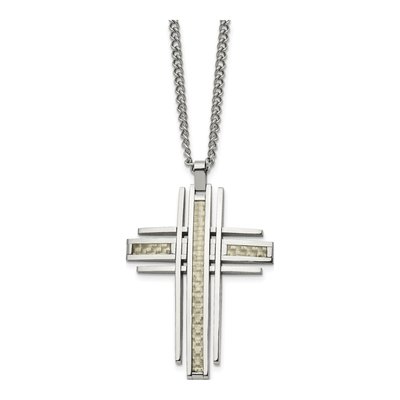 Stainless Steel Carbon Fiber Cross Pendant Necklace