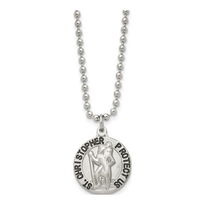 Stainless Steel St Christopher Medal Pendant Necklace