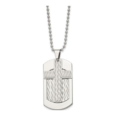 Stainless Steel Cross Dog Tag Pendant Necklace – view 7
