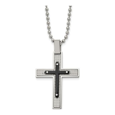 Black Stainless Steel Black Cross Pendant Necklace