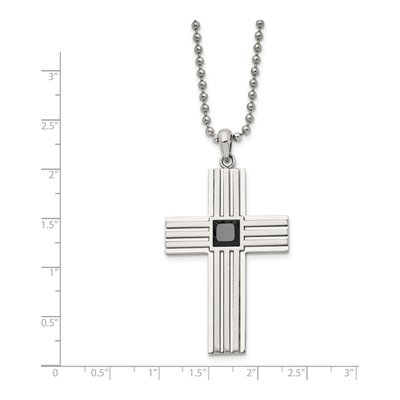 Stainless Steel CZ Cross Pendant Necklace – view 4