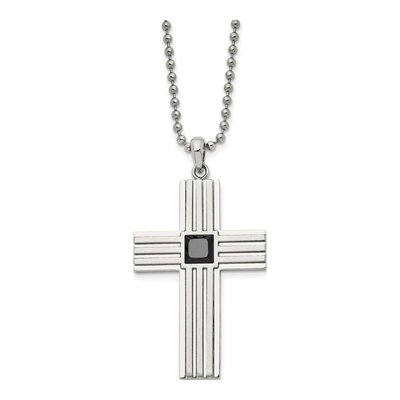 Stainless Steel CZ Cross Pendant Necklace