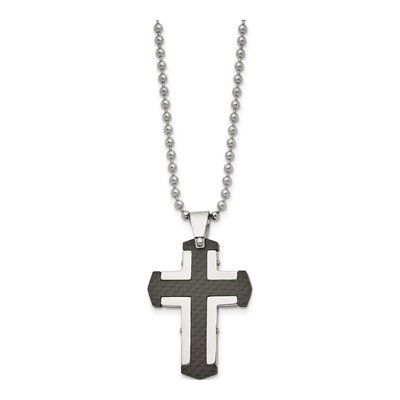 Stainless Steel Black Carbon Fiber Cross Pendant Necklace – view 3