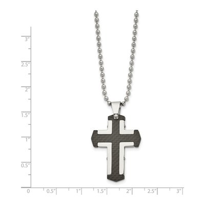 Stainless Steel Black Carbon Fiber Cross Pendant Necklace – view 4