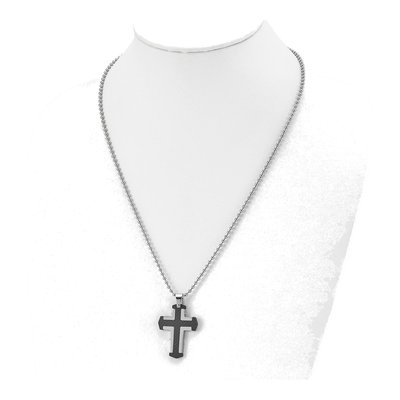 Stainless Steel Black Carbon Fiber Cross Pendant Necklace – view 5