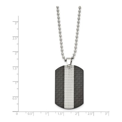 Stainless Steel Black Carbon Fiber Dog Tag Pendant Necklace – view 3
