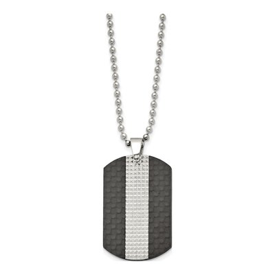 Stainless Steel Black Carbon Fiber Dog Tag Pendant Necklace