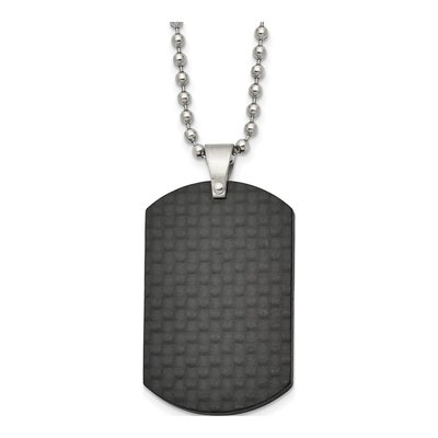 Stainless Steel Carbon Fiber Dog Tag Pendant Necklace