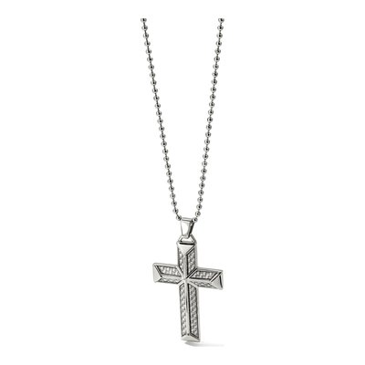 Stainless Steel Carbon Fiber Cross Pendant Necklace – view 6