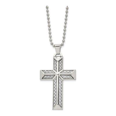 Stainless Steel Carbon Fiber Cross Pendant Necklace
