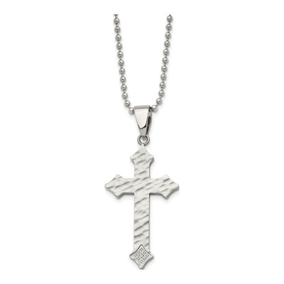 Stainless Steel CZ Cross Pendant Necklace