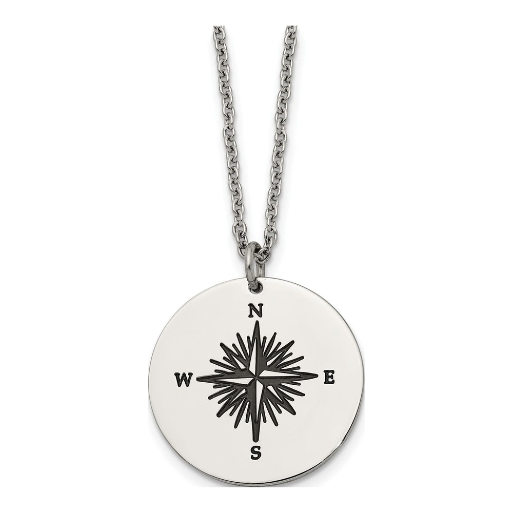 Men's Stainless Steel Compass Pendant Necklace