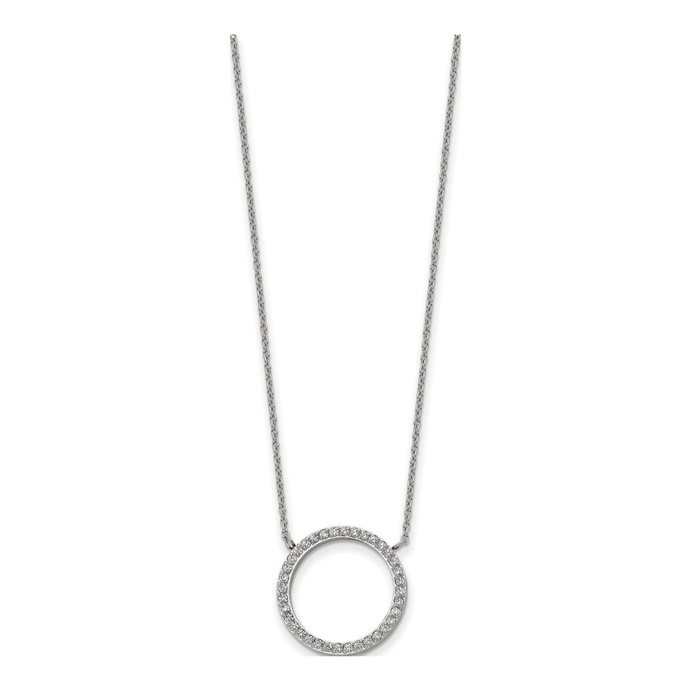 Stainless Steel CZ Open Circle Pendant Necklace