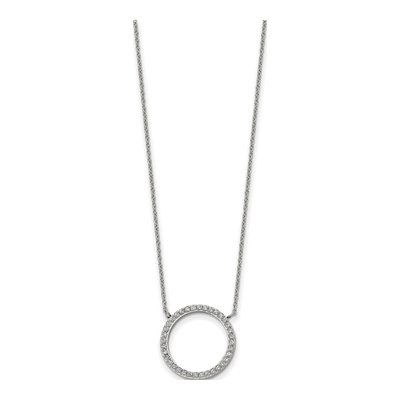 Stainless Steel CZ Open Circle Pendant Necklace