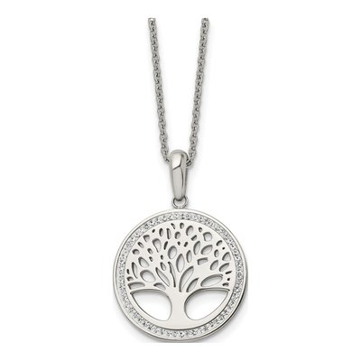 Stainless Steel Crystal Tree of Life Pendant Necklace
