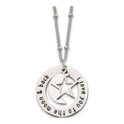 Stainless Steel I Love You to Moon Pendant Necklace