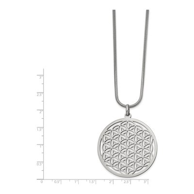 Stainless Steel Flower Cut-Out Circle Pendant Necklace – view 3
