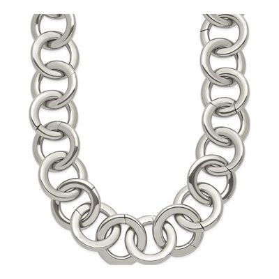 Stainless Steel Circle Link Pendant Necklace