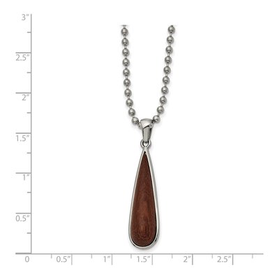 Stainless Steel Wood Inlay Teardrop Pendant Necklace – view 3