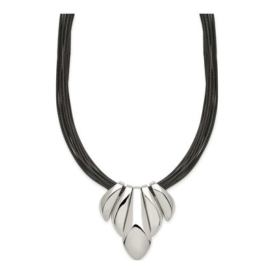 Stainless Steel Multi-Strand Wax Cord Pendant Necklace – view 3