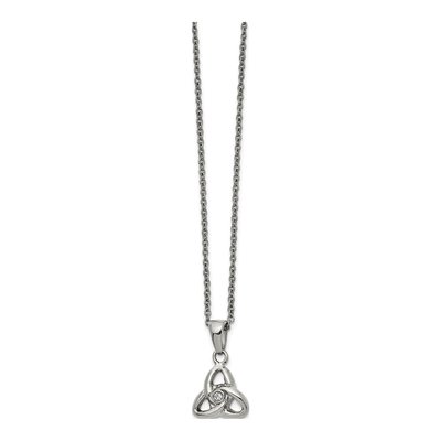 Stainless Steel CZ Trinity Knot Pendant Necklace