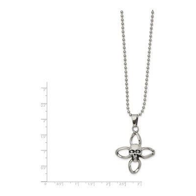 Stainless Steel CZ Skull Cross Pendant Necklace – view 3