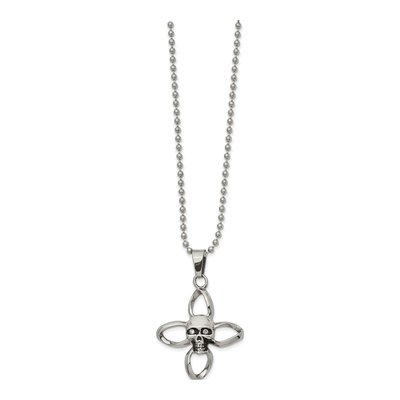 Stainless Steel CZ Skull Cross Pendant Necklace