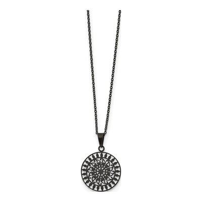 Black Stainless Steel Laser-Cut Pendant Necklace