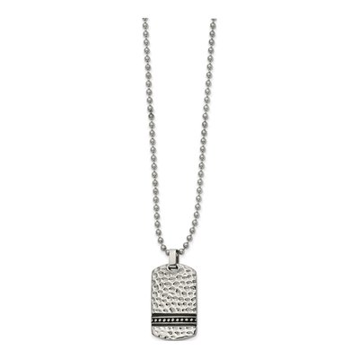 Stainless Steel Hammered Dog Tag Pendant Necklace – view 3