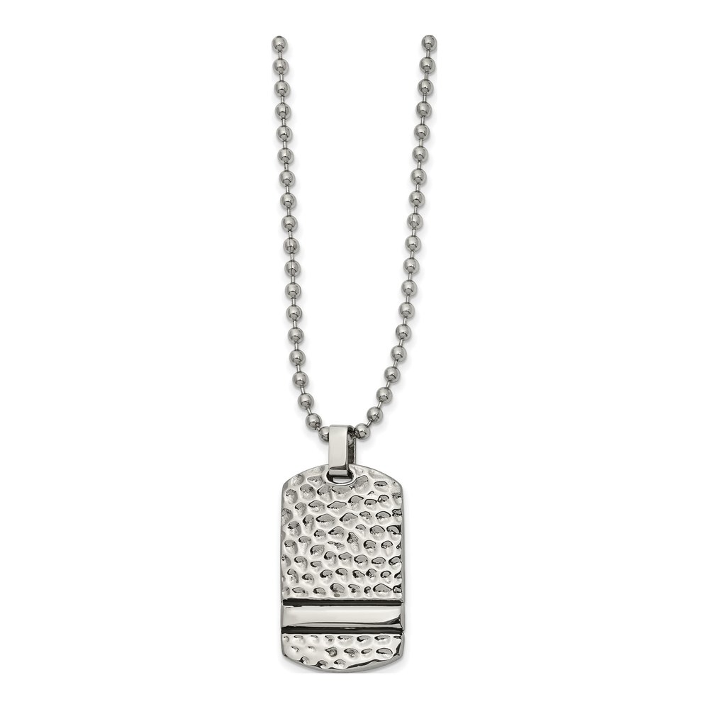 Stainless Steel Hammered Dog Tag Pendant Necklace