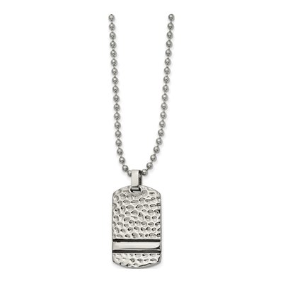 Stainless Steel Hammered Dog Tag Pendant Necklace