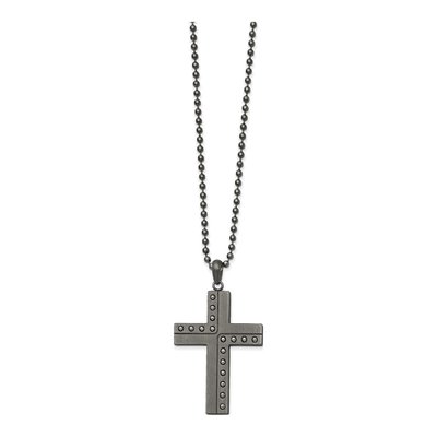 Stainless Steel Gun Metal Cross Pendant Necklace