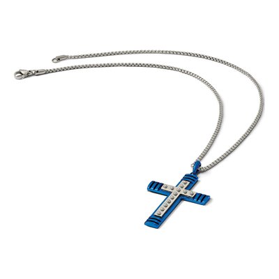 Stainless Steel Blue Cross Pendant Necklace – view 4