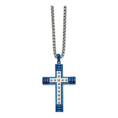 Stainless Steel Blue Cross Pendant Necklace