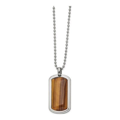 Stainless Steel Tiger's Eye Dog Tag Pendant Necklace