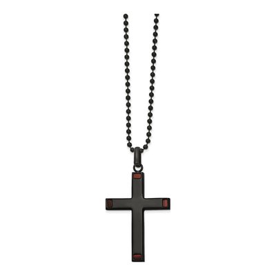 Black Stainless Steel Tiger's Eye Cross Pendant Necklace