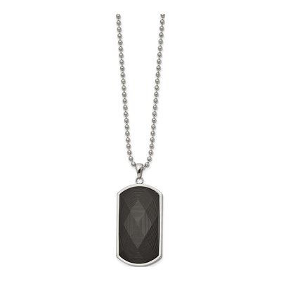 Stainless Steel Carbon Fiber Dog Tag Pendant Necklace