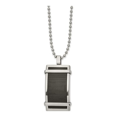 Stainless Steel Carbon Fiber Dog Tag Pendant Necklace